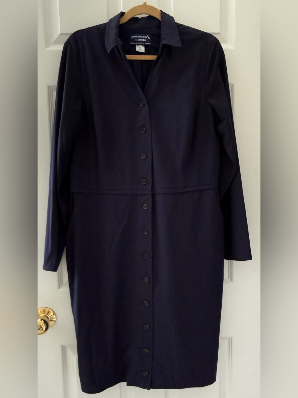 American Airlines ✈️ Lands‎ End Flight Attendant Blue Uniform Dress 14 Tall